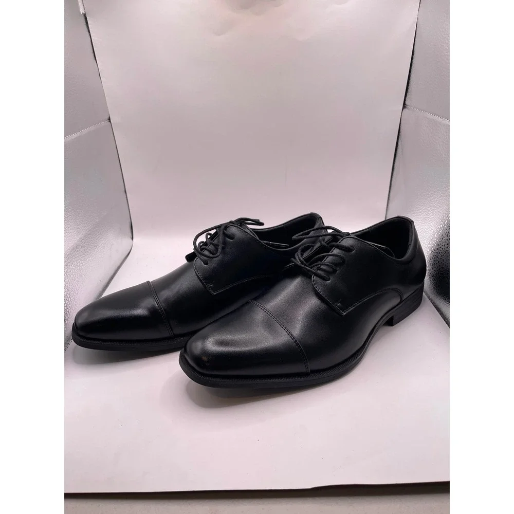 Van Heusen Flex Turk Mens Black Cap Toe Oxford Dress Shoes Size 8 Memory Foam